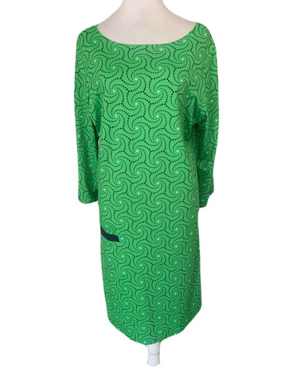 Melly M XL Green & Navy Swirl Midi Dress with Pocket Accent Stretchy Modest